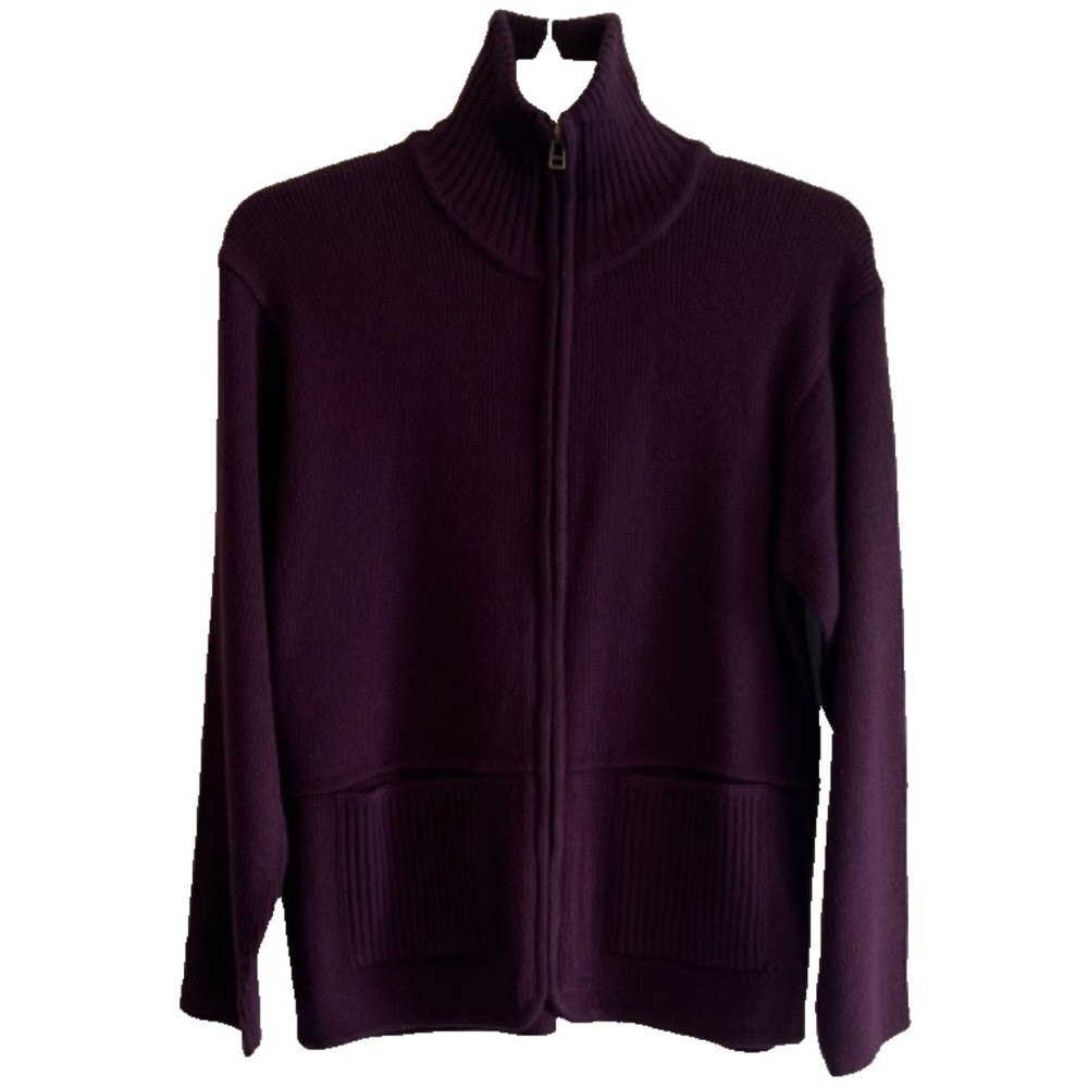 Women's Acrylic Funnel Neck Front Zip/Pocket Sweater Jacket Size PM